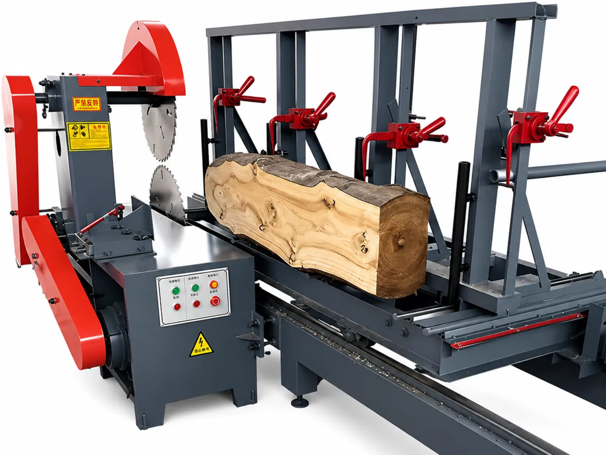 Log push saw with twin circular blades