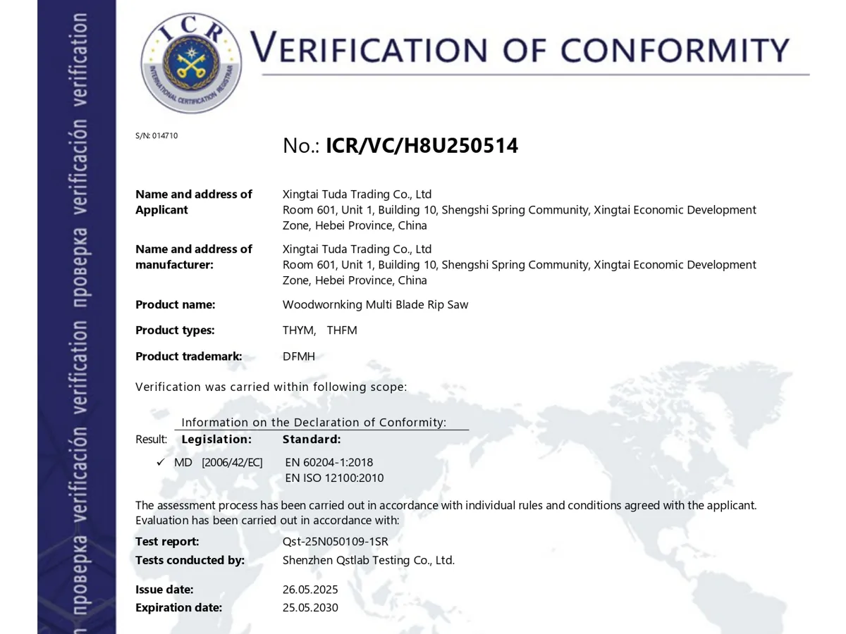 Verification of conformity certificate